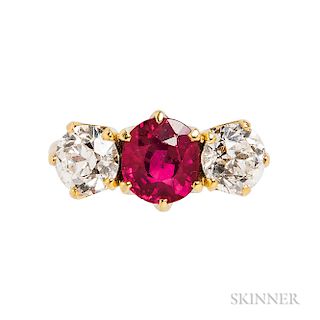 18kt Gold, Ruby, and Diamond Three-stone Ring