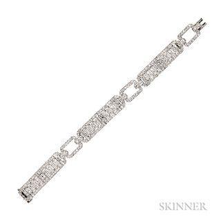 Art Deco Platinum and Diamond Bracelet, retailed by Juergens & Andersen Co., Chicago, set with square-cut diamonds, with full-, single-