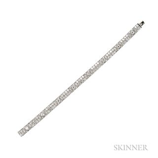 Art Deco Platinum and Diamond Bracelet, set with old European- and old single-cut diamonds, approx. total wt. 6.40 cts., millegrain and
