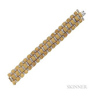 18kt Gold and Diamond Bracelet, the strap bracelet set with full-cut diamonds, approx. total wt. 7.50 cts., 61.7 dwt, wd. 7/8, lg. 7 in