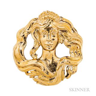 18kt Gold Virgo Pendant/Brooch, David Webb, designed in 1968, 32.0 dwt, 2 1/4 x 2 1/8 in., signed. Note: A similar example is pictured