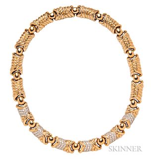 18kt Gold and Diamond Necklace, Italy, bead-set with full-cut diamonds, approx. total wt. 4.50 cts., 84.0 dwt, lg. 16 in.