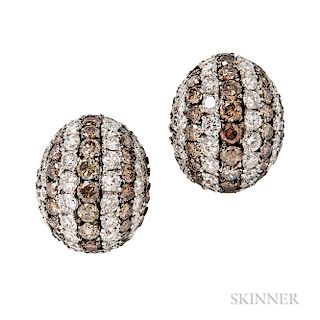 18kt White Gold, Colored Diamond, and Diamond Dome Earclips, set with full-cut brown diamonds and diamonds, approx. total wt. 30.00 cts