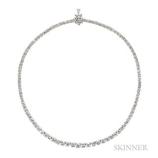 Platinum and Diamond Necklace, set with full-cut diamonds, the clasp with marquise- and pear-cut diamonds, approx. total wt. 10.50 cts.