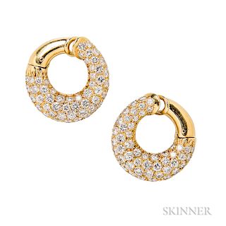 18kt Gold and Diamond Earclips, Van Cleef & Arpels, France, c. 1979, each hoop pave-set with full-cut diamonds, lg. 1 in., no. 13588CS,