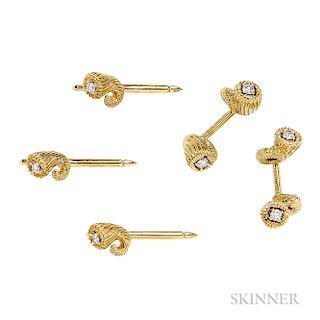 18kt Gold and Diamond Dress Set, Schlumberger for Tiffany & Co., comprising cuff links and three shirt studs, all set with full-cut dia
