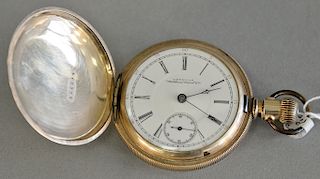 Waltham closed face pocket watch, works signed P. Bartlett, gold plated (case worn), 55.5mm
