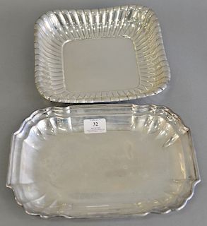 Two sterling silver square rectangular bowls. 8 1/2" x 11 3/4" & 9 1/2" x 9 1/2", 33.6 troy ounces