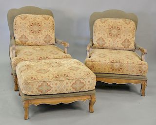 Vanguard three piece set to include a pair of Louis XV style armchairs and one ottoman. wd. 32 in.