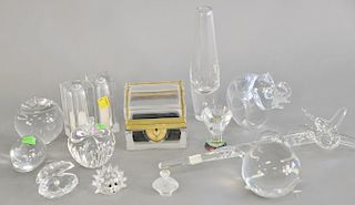 Tray lot of crystal to include Waterford, Swarovski, Lalique, Steuben, etc. largest lg. 13 1/2 in.