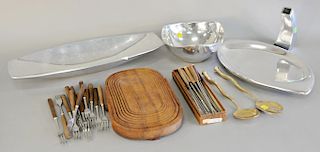 Group of modern items to include forteen modern forks with wood handles marked stainless made in Japan, carved basket marked Hawaii,...