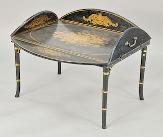 Tray top style table, black and gilt (loose). ht. 17 1/2 in., top open: 31" x 41"