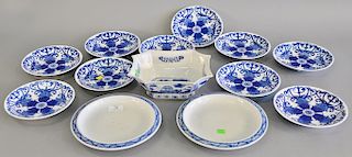 Blue and white Chinese porcelain group to include a pair of dishes (dia. 9 in.), center bowl, and a set of ten small dishes (dia. 7 ...
