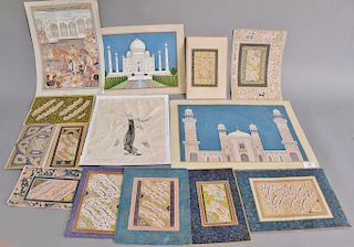 Group of fifteen manuscripts, Persian and Indian school to include ten with illuminated script, one having figures and three horses ...
