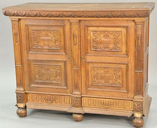 Oak sideboard (three pieces of molding missing). ht. 45 1/2 in., top: 23" x 56" Provenance: From an estate in Lloyd Harbor, Long Isl...