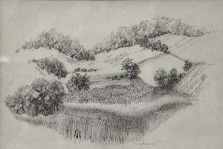 Anna Tefft Siok, woodblock print, landscape, signed and dated lower right: Anna Tefft Siok 1972. sight size 18 1/2" x 27 1/2"