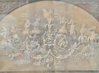 C. Diehl, gouache, "The Senses", putti and cherubs amongst scrolling flowers and vines, signed and dated lower right C. Diehl St. Lo...