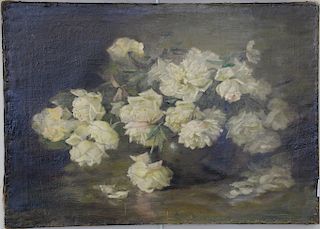 Edith White (1855-1946), oil on canvas, still life of white roses, signed lower left Edith White 1891, relined, 20" x 28".
