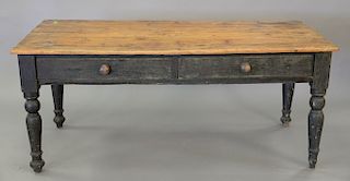 Pine table with two drawers. ht. 29 in., top: 32" x 68"