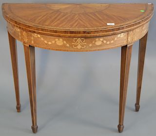 Baker Furniture game table with inlaid top and felt interior (sun faded). ht. 30 in., wd. 37 in.