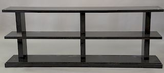 Custom contemporary three tier shelf. ht. 36 1/2 in., top: 15" x 94" 
Provenance: Estate from Long Island, New York