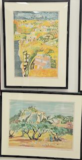 Four framed colored lithographs to include Yves Brayer (1907-1990), landscape 170/170; Antoni Clave lithograph, Tête de Roy Bande Ro...
