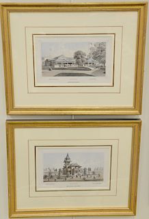Group of fourteen framed lithographs to include a set of nine Thomas Hunter lithographs of buildings, a pair of colored lithographs,...