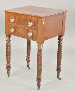 Sheraton mahogany two drawer stand, circa 1830. ht. 30 1/2 in., top: 17 1/4" xo 19 1/4"