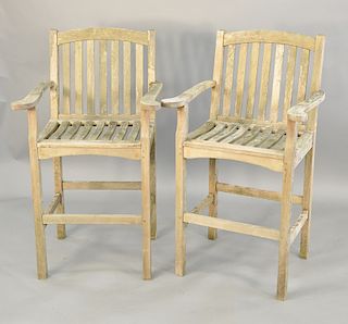 Outdoor Designs pair of teak bar stools. ht. 47 1/2 in., seat ht. 28 1/2 in.