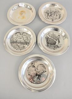 Five sterling silver collectors plates. dia. 8 in., 29.7 troy ounces