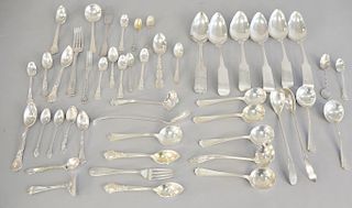Sterling silver lot including spoons and forks along with six coin silver spoons. 36 troy ounces