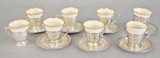 Eight sterling demitasse cups and saucers with Lenox inserts. ht. 2 1/4 in.