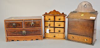 Three piece lot to include a small spice cabinet (ht. 11 in., wd. 8 3/4"), letter box, and three drawer cabinet.