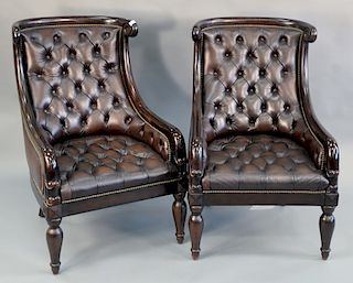 Seven Seas pair of leather upholstered chairs. ht. 44 in., wd. 29 in.