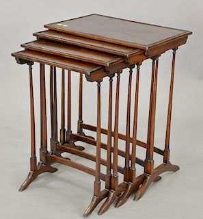Nest of four mahogany tables with inlaid tops. largest ht. 28 in., top: 15" x 22"