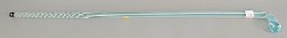 Victorian art glass cane, light blue twist with white. lg. 33 1/2 in.