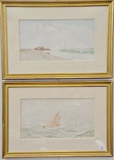 Pair of Frederic Schiller Cozzens (1846-1928), watercolors on paper, both marine scenes, one having sailing vessel off the coast and...