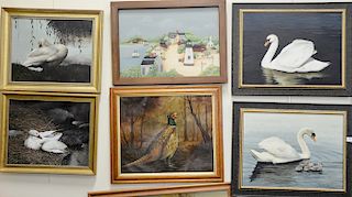 Eight framed paintings to include Arthur E. Bard (1905-1979), oil on board, landscape, signed A.E. Bard; farm landscape signed S. Ha...
