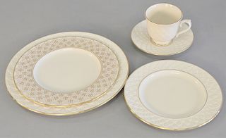 Lenox (Jacquard) set of china dinnerware, setting for fourteen plus serving pieces, bowls, tea set, platters, vegetable bowls, etc. ...