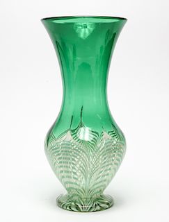 Durand Green Pulled Feather Art Glass Vase