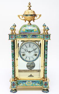 Chinese Cloisonne Enamel Pendulum Clock Brass