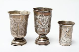 Judaica Russian Sterling Silver Kiddush Cups, 3