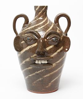 Walter Fleming Folk Art Pottery Face Jug