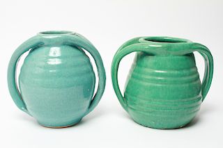 J. B. Cole NC Blue Glaze Pottery Vases, Two