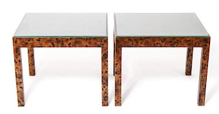 Modern Wood Side Tables w Glass Tops, Pair