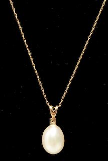 14K Gold Pearl & Accent Diamond Pendant Necklace