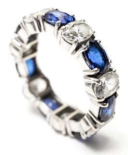 14K White Gold Oval-Cut Sapphires & Quartz Ring
