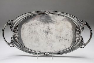 Art Nouveau Silver Plate Serving Tray, c. 1900