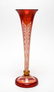 Durand Orange Pulled Feather Art Glass Vase