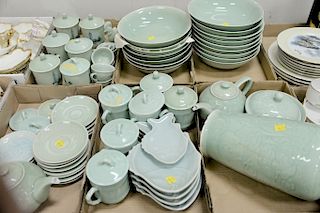 Group of celadon porcelain in six trays including 16 bowls, cups, fish plates, etc.